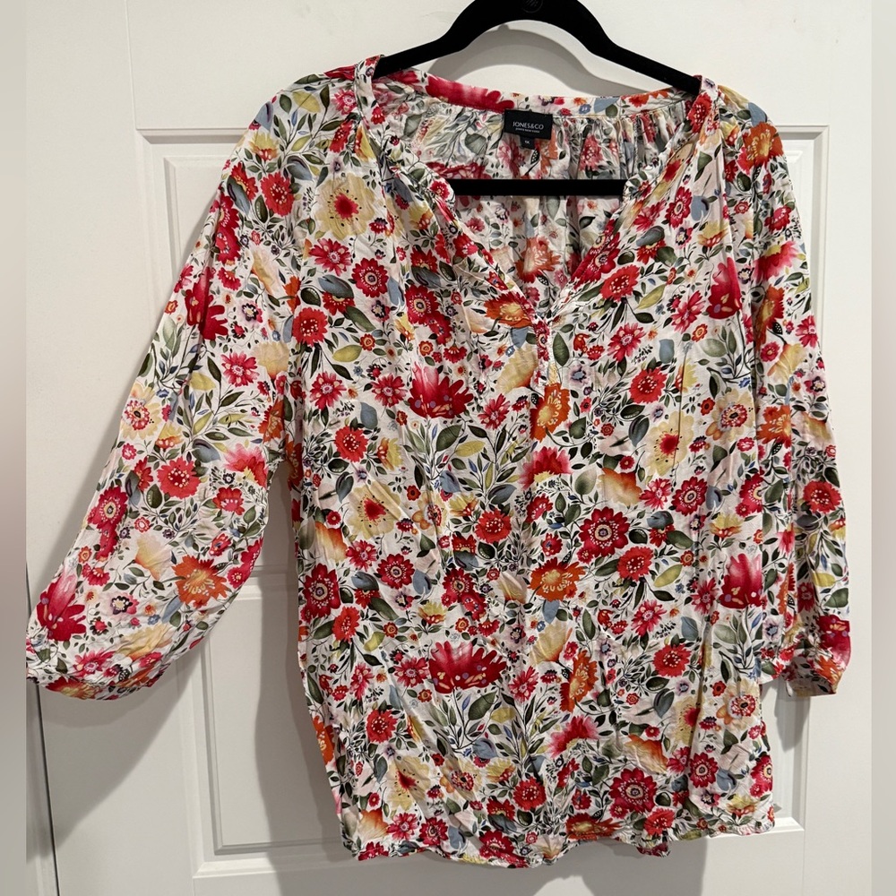 Jones New York Peasant Multicolor Floral 3/4 Sleeve Blouse 1X